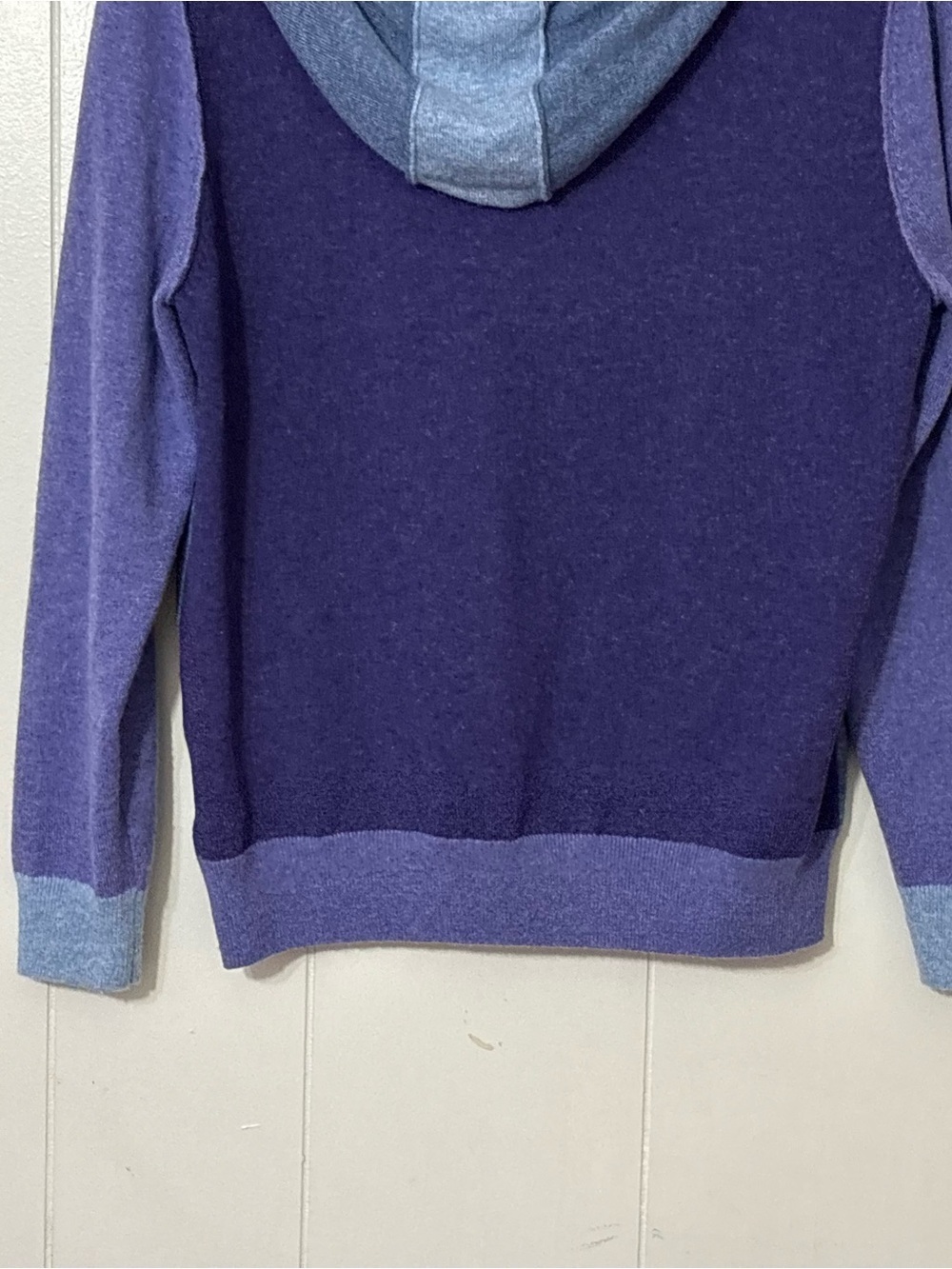 Collaboration Cashmere Hoodie S Blue Purple Colorbloc Pullover Sweater Soft Luxe - Picture 12 of 12